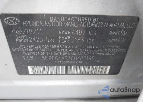 2012 Hyundai Sonata Limited 2.0T from USA, damaged, VIN 5NPEC4AB3CH442198